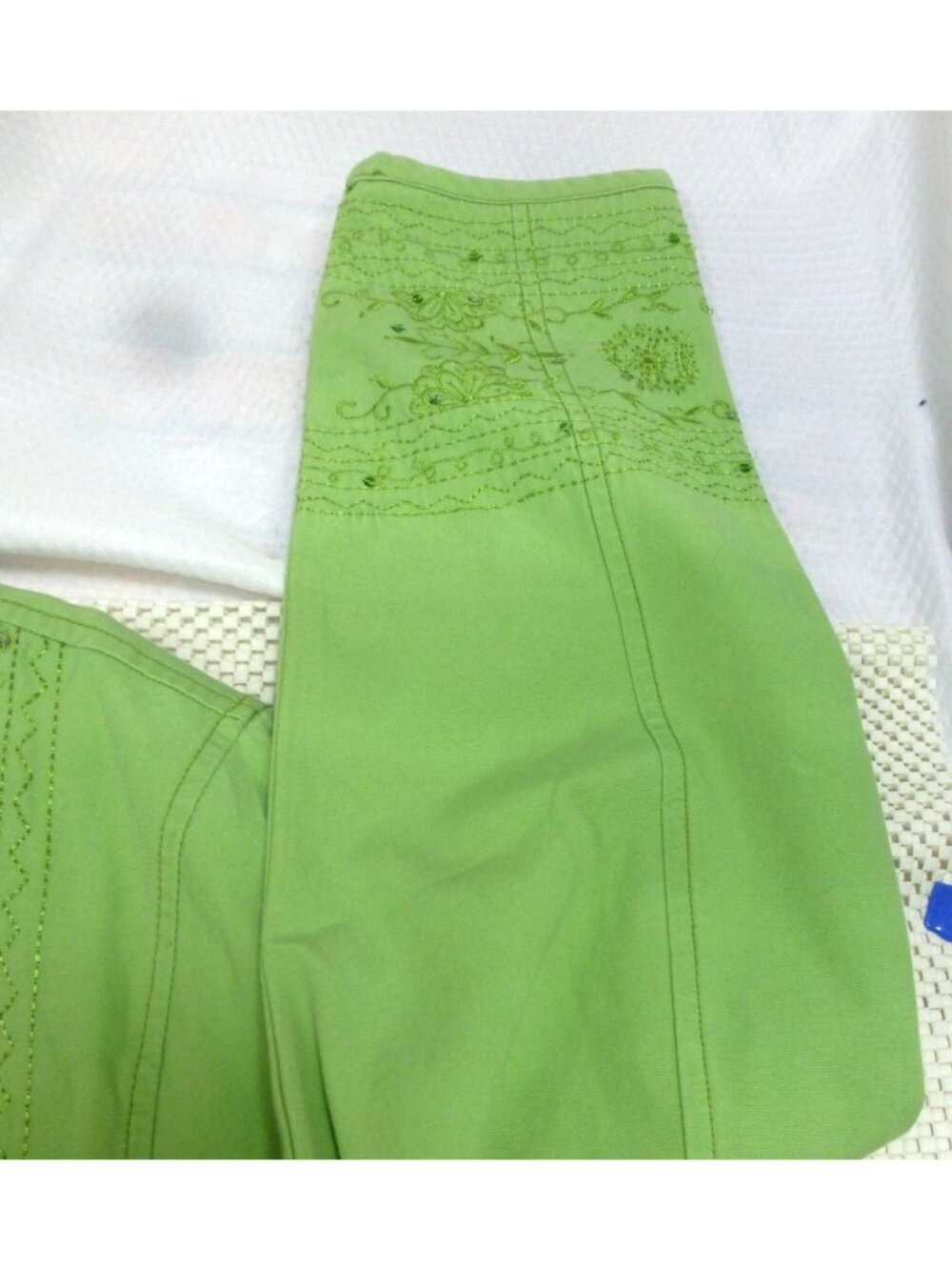 Chicos Carrie Ann Gecko Embellished Green Jacket Size 3 Beaded Floral Design NWT - Picture 9 of 13